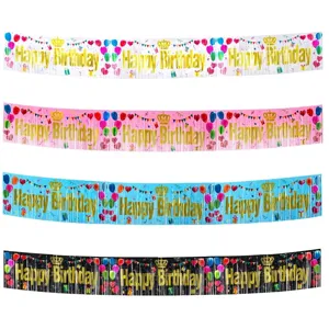Plastic Birthday Tinsel Fringe Curtain Banner Spanish Feliz Cumpleanos Happy Birthday Wall Backdrop Table Skirt Tassel Supplies