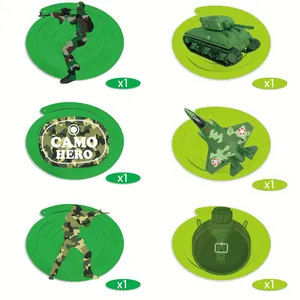 Camouflage military theme hanging swirls with tank soldier and fighter jet designs for party