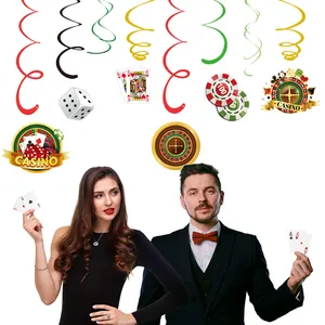Casino Thema Party Hängedekorationen Spiralen mit Poker, Würfel und Chip Motiven