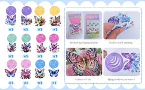 Detailed view of butterfly party hanging swirls with double-sided iridescent film printing.
