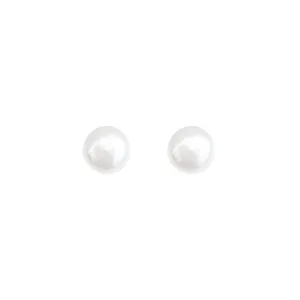 Elegant minimalist natural freshwater white pearl stud earrings on a clean white background