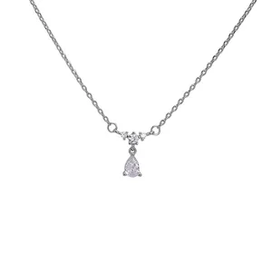 Elegant silver teardrop pendant necklace with sparkling cubic zirconia on fine chain