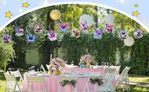 Vibrant butterfly and flower hanging spirals for spring garden party scene decoration