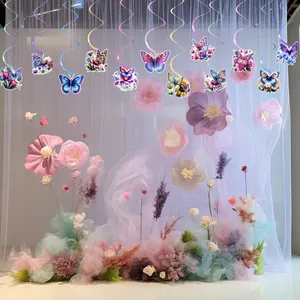 Spring butterfly and flower spiral hanging decorations for festive party and holiday events