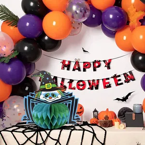 Set complet de décoration d'Halloween avec araignée en nid d'abeille et bannière festive