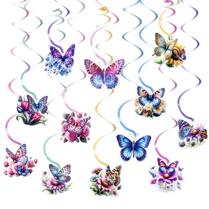 Vibrant butterfly and flower hanging swirls for spring theme party ceiling decorations