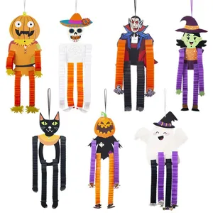 Lot de 7 décorations d'Halloween suspendues en papier avec des membres extensibles