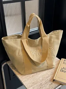 Lässige Canvas-Tragetasche mit Stickerei für Damen, große Schultertasche für den Alltag