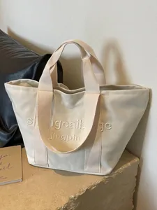 Große Damen-Canvas-Tragetasche mit minimalistischer Buchstabenbestickung für den Alltag
