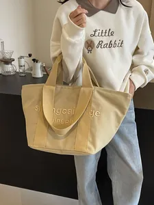 Große lässige Canvas-Einkaufstasche für Damen mit modischen Buchstabenstickereien