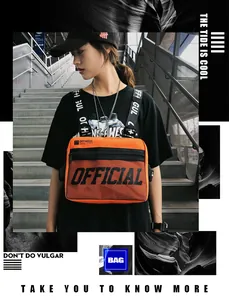 Stylish orange tactical chest bag with bold "OFFICIAL" print and adjustable straps.