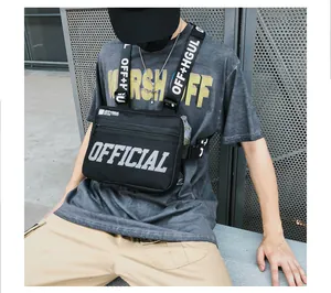 Black hip-hop tactical vest chest bag for men and women in functional streetwear style