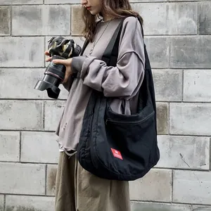 Large Capacity Techwear Messenger Bag Canvas Crossbody Bag For Men Women Streetwear Hip Hop School Bag Work Utility Bag Black