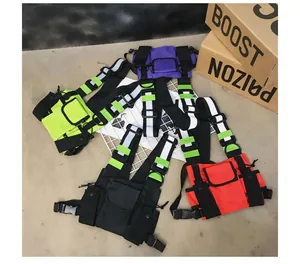 Detail of hip hop tactical chest vest bags in multiple colors with reflective strips