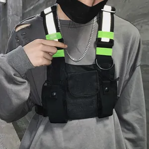 Hip Hop Techwear Multi Pocket Tactical Chest Rig Bag Functional Reflective Vest Waist Bag Nylon Streetwear Harness Chest Pack For Men Women