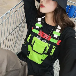 Tactical chest rig vest bag with reflective stripes in neon green