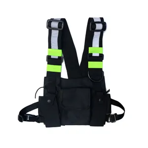 Reflective black tactical chest bag functional vest for hip-hop streetwear style