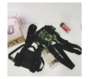 Durable tactical techwear chest bags in black and camouflage colors for urban street style