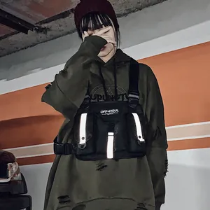 Bolso táctico de pecho con tiras reflectantes para moda estilo street hip-hop