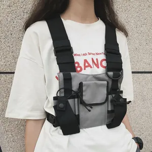 Functional grey tactical chest bag with multi-pocket street style design for men and women