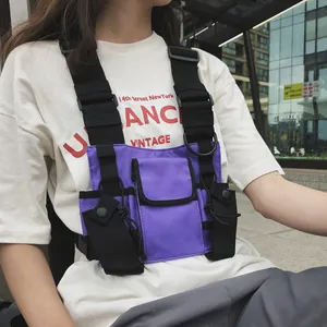Purple tactical chest rig bag with multiple utility pockets for streetwear style.