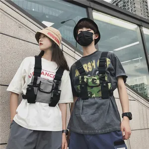 Urban techwear tactical chest bag for men and women featuring adjustable straps and pockets