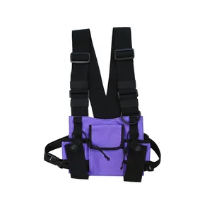 Purple tactical chest rig with black adjustable straps for techwear streetwear style