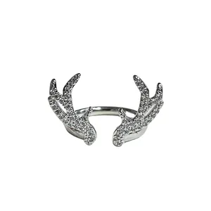 Silver antler open ring with sparkling crystal pave stones