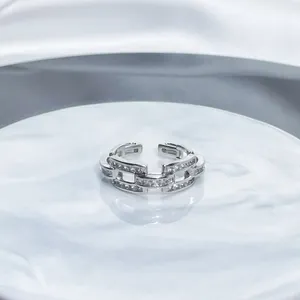 Elegant silver-colored open ring with sparkling cubic zirconia for women, fashion style