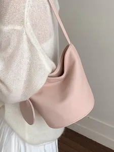 Soft pink large capacity bucket bag, minimalist underarm shoulder bag for stylish women