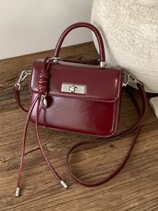 Women Small Square Bag PU Leather Shoulder Crossbody Bag Glossy Retro Handbag With Lock Closure Fashion Messenger Bag For Daily