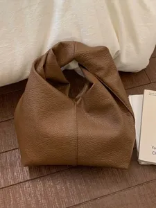 Brown pleated faux leather handbag with large capacity for commuting and daily lifestyle