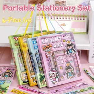 Cartoon Stationery Set For School Kids Gift Box Includes Pencil Ruler Eraser Notebook Sharpener Gel Pen Learning Supplies