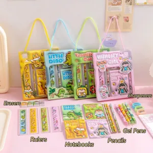 Complete cartoon stationery gift set for kids including notebooks and pencil sets