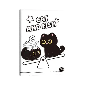 Quaderno A5 con simpatica illustrazione di gatto nero e design artistico Cat and Fish