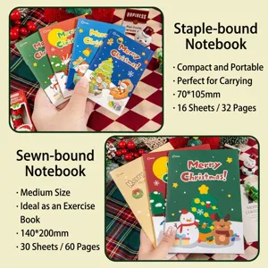 Cartoon Christmas notebook set in two sizes with stitched and sewn binding options