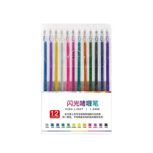 Detailed view of 12-color glitter gel pens set for hand accounts and art graffiti