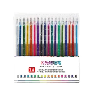 Macro detail of professional 18-color glitter gel pen set with 1.0mm tips for art