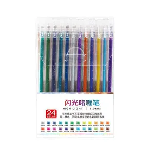 A professional set of 24 glitter gel pens featuring 1.0mm tips in a clear case