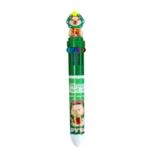Süßer Weihnachts-Capybara 10-Farben-Kugelschreiber mit festlichem Zeichentrick-Aufsatz