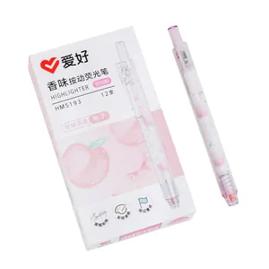 Cute Scented Retractable Highlighter Pen Plastic Fruit Pattern Pastel Color Chisel Tip Marking Pens for School Office