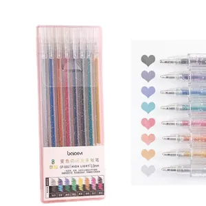 8 Colors glitter gel pens set for journaling and drawing with heart-shaped swatches