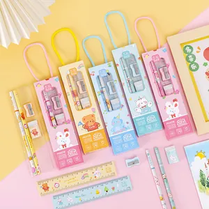 Cute 5-in-1 stationery gift set with pencil, ruler, and eraser for school gifts