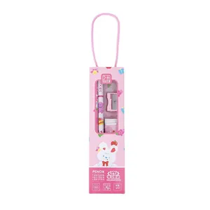 5-in-1 pink stationery set gift box with cute rabbit for students back to school