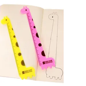 Niedliches Giraffen-Lineal-Set aus Kunststoff, 15 cm, in den Farben Gelb und Pink