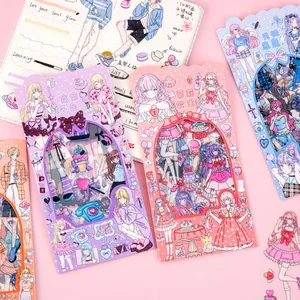 Detailed view of cute anime girl sticker set and decorative stationery for journaling