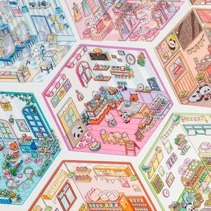 3D Stereoskopische Szenen-Aufkleber Cartoon Süßes Häuschen DIY Scrapbooking Material PET Wasserdichte Aufkleber Für Kinder Studenten Schreibwaren
