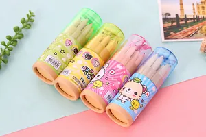 Cute 12-color cartoon bear mini colored pencils in portable cylindrical tubes for school kids