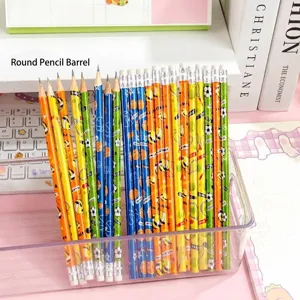 Cartoon Sports Theme Wooden HB Pencils With Eraser Top Multicolor Basketball Soccer Ball Prints Writing School Stationery For Kids Students