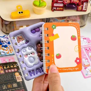 Cute cartoon pocket spiral notebook set with 3D embossed animal covers